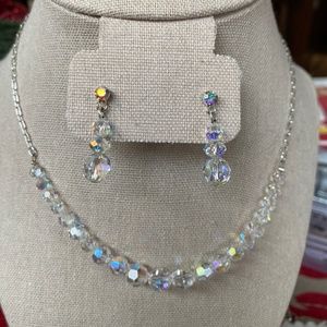 Givenchy Aurora Borealis Crystal Silver-Tone Necklace and Earrings